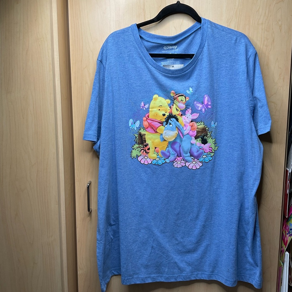 🇺🇸 Disney Blue Short Sleeve Tee with Pooh and Friends, Size XL